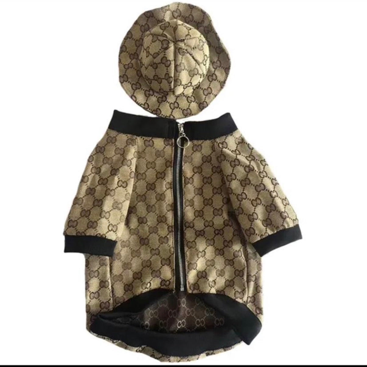 Exclusives 2-teiliges Hunde-Outfit – Jacke & Hut im Designer-inspirierten Look